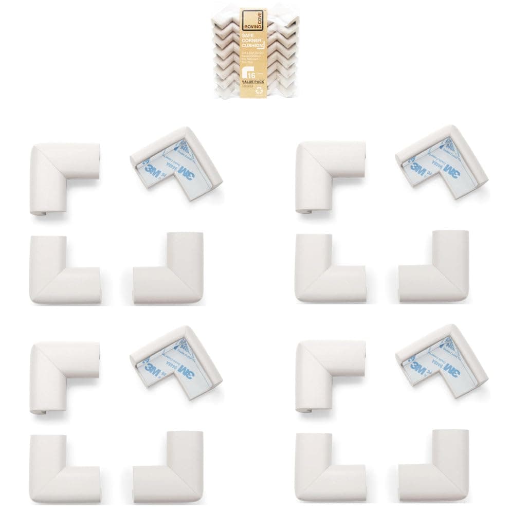 - Roving Cove HeftyFit Corner Protector for Baby (16 Large Corners), Heavy-Duty Soft Rubber Foam Furniture Corner Bumper Guards, 3M Adhesive Pre-Taped, Oyster White (Off White)