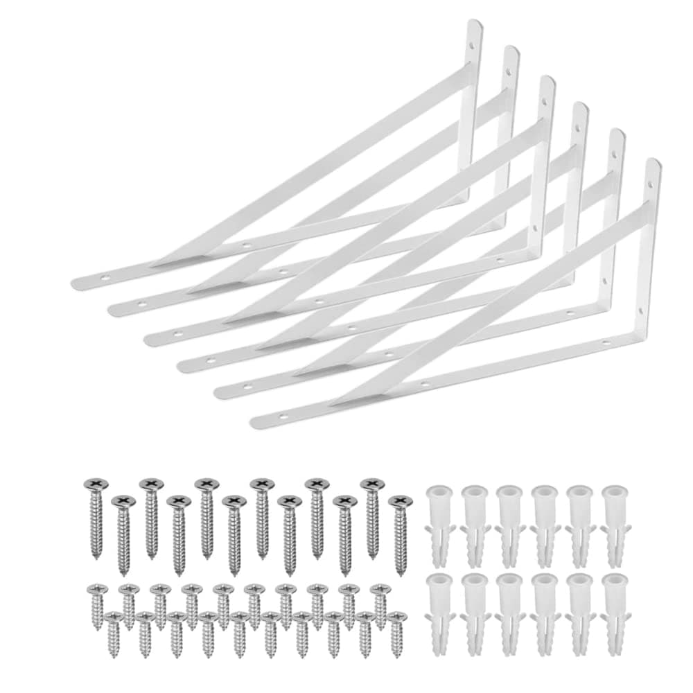 Triangle Shelf Brackets 6PCS Wall Mounted Shelf Brackets Triangle Shelf Brackets for Shelves Iron Shelf Supports with Screws Right-Angle Corner Brace Home Decoration Brackets (White:30cm/12")