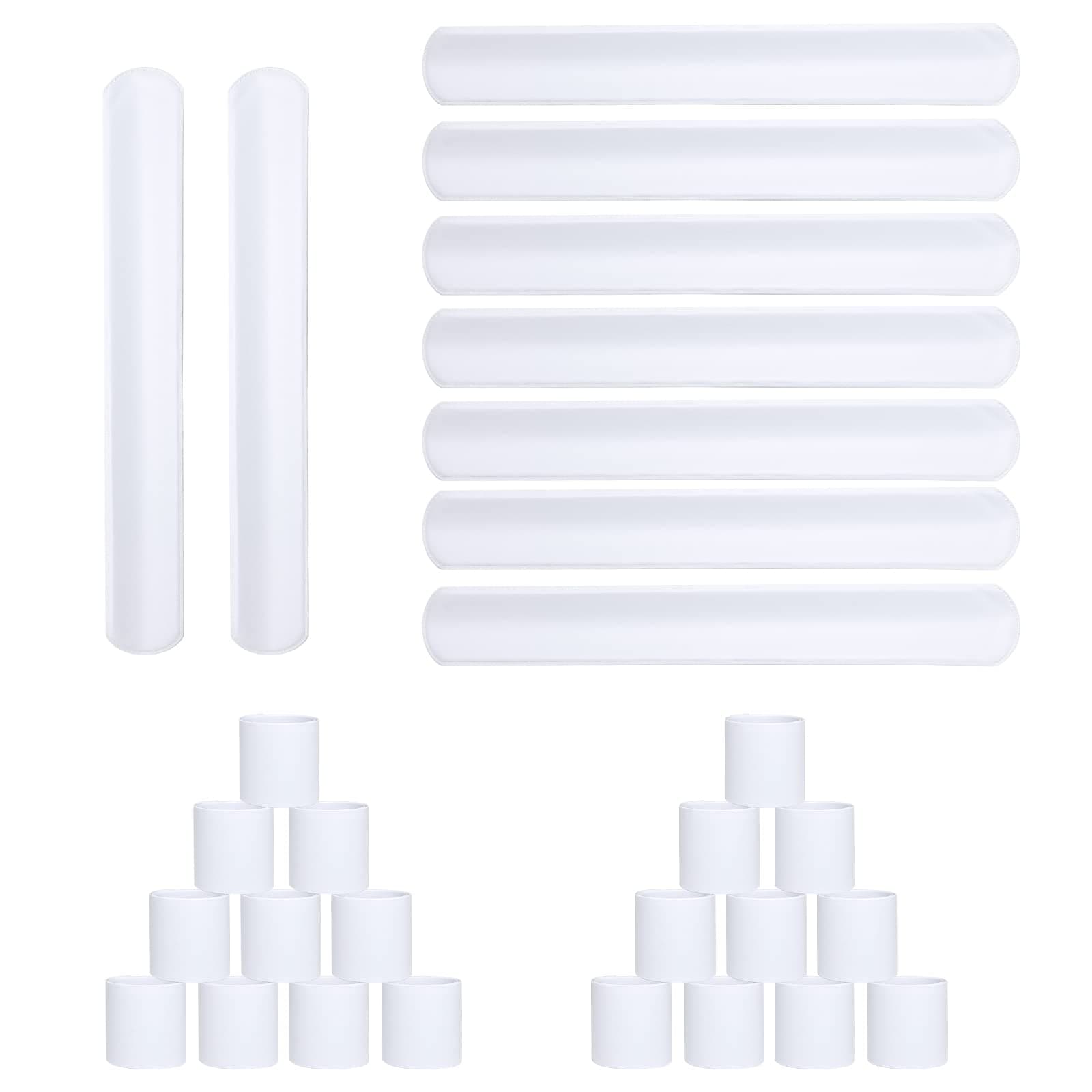 HappyHapi 42 Pack Slap Bracelets White, 8.7 x 1.2 Inch DIY Slap Bands Party Favors for Birthday,Halloween,Christmas, Blank Soft Wristband School Craft Projects, DIY Painting, Corsage, Vinyl Wrapping