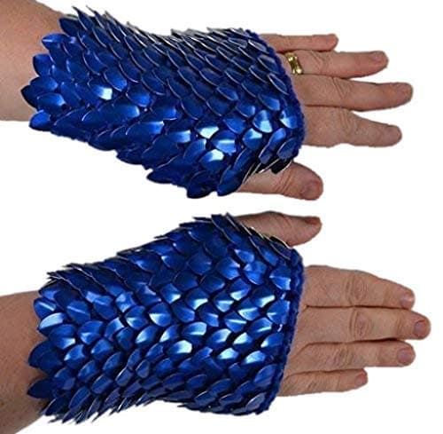 Dragonhide Knitted Scalemail Gauntlets - Blue Wave Fingerless gloves
