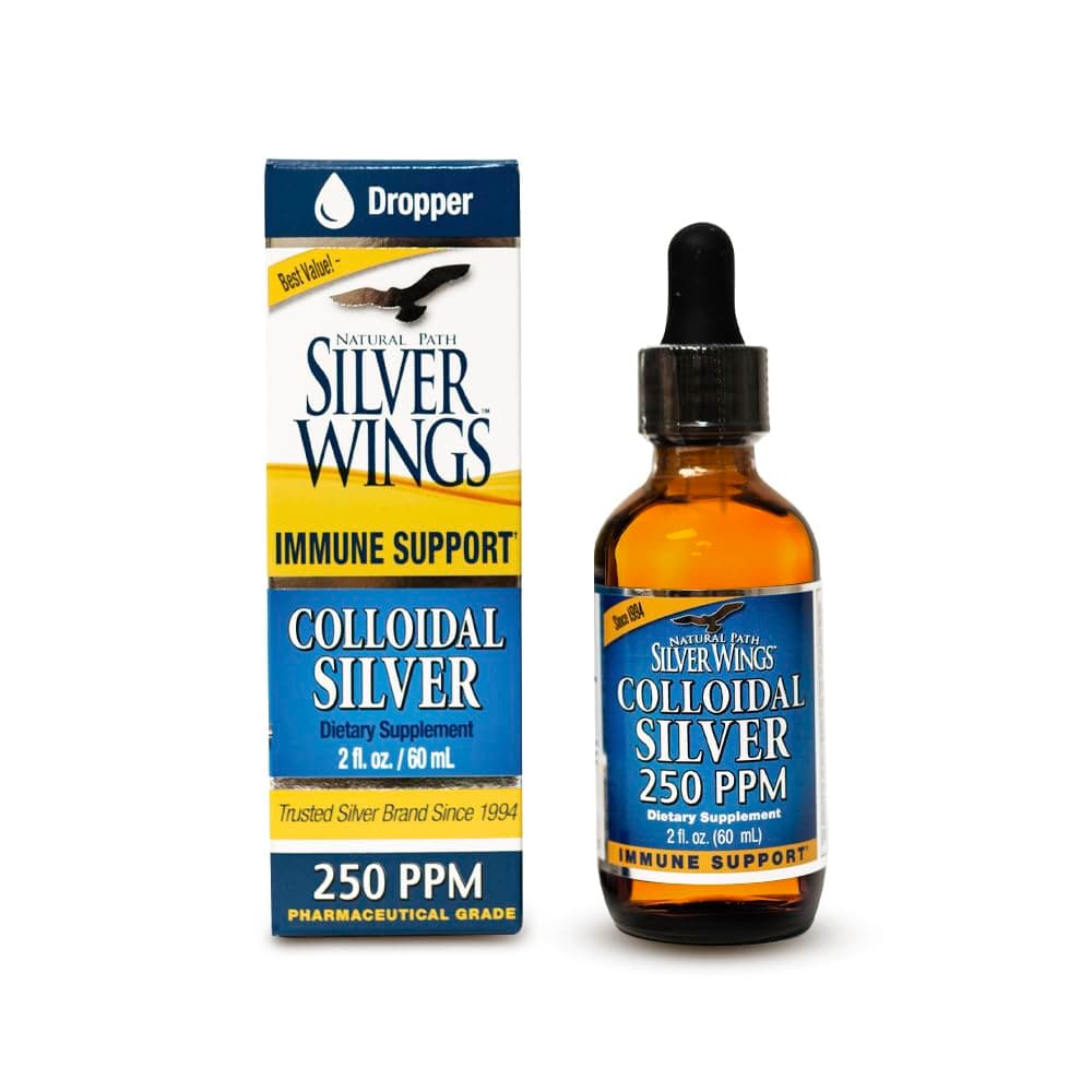 Natural Path Silver Wings Colloidal Silver 250ppm (1250mcg) Enhanced Immune Support Supplement - 2 Fl. Oz. Dropper Top