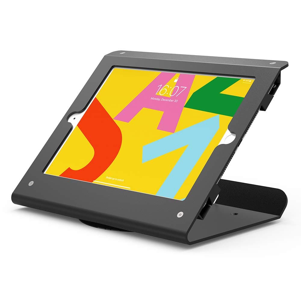 Retail Tablet Holder for 10.2 inch iPad 7th-9th Gen, Business POS Kiosk Stand, Anti-Theft, 360° Swivel Base, Metal, Black