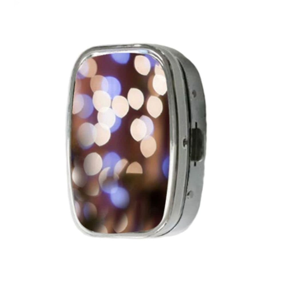 Bokeh light Custom Unique Silver Square Pill Box Medicine Tablet Organizer or Coin Purse