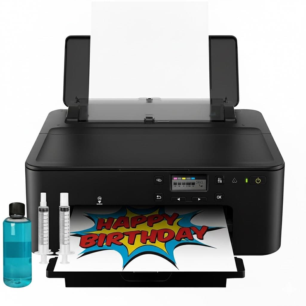 Cake Topper Image Printer, Cake Ink Cartridge, 50 Wafer Sheets, Edible Color Marker & Printhead Cleaning Kit Bundle