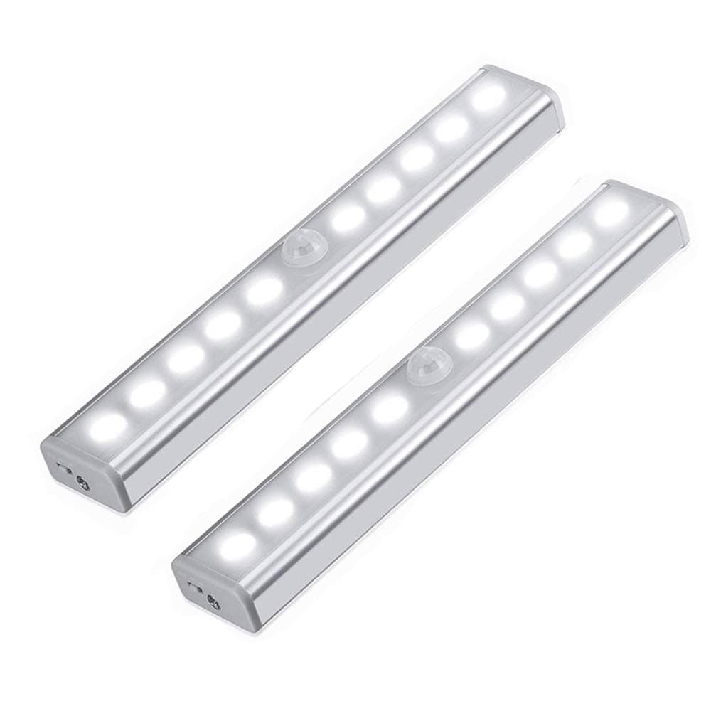 [Upgrade Version] Motion Sensor Light Indoor,10 LED Lamp, Stick-On Magnetic Strip, Battery Powered] for Kitchen Wardrobe Corridor Drawer Bathroom Basement Warehouse or Anywhere (2 Pack) (Cool White)