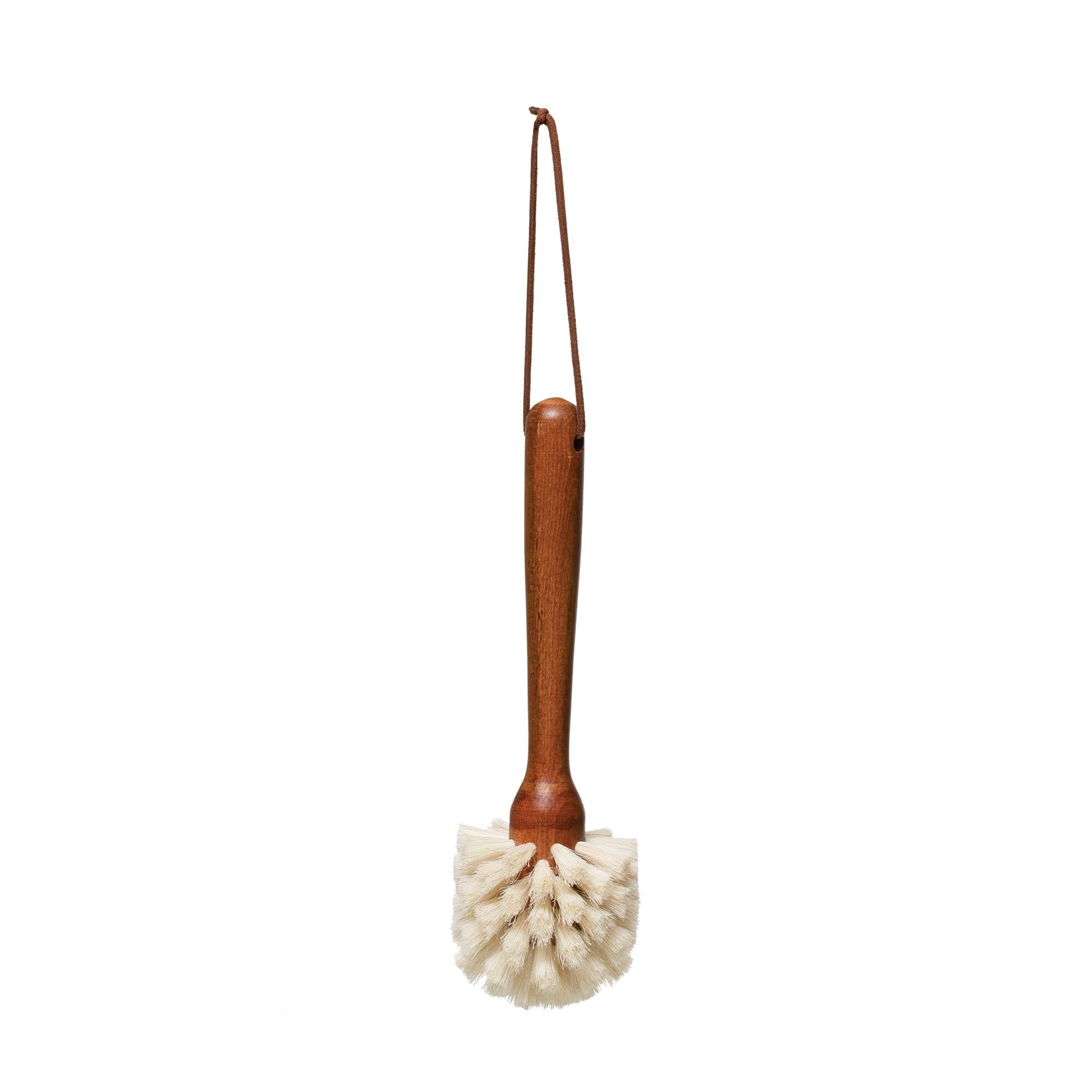 Creative Co-Op Beech Wood Dish Brush w Leather Strap, Dark Brown