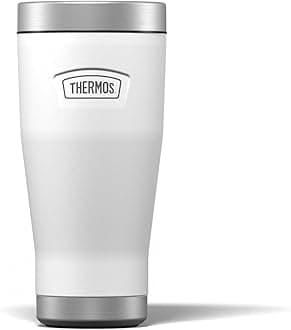Thermos - Icon Ice White Travel Tumbler (470ml), Reusable Insulated Stainless Steel Coffee Cup for Hot or Cold Drinks, Vacuum Sealed Water Flask with a Leak-Proof Lid, 7hr Hot/22hr Cold