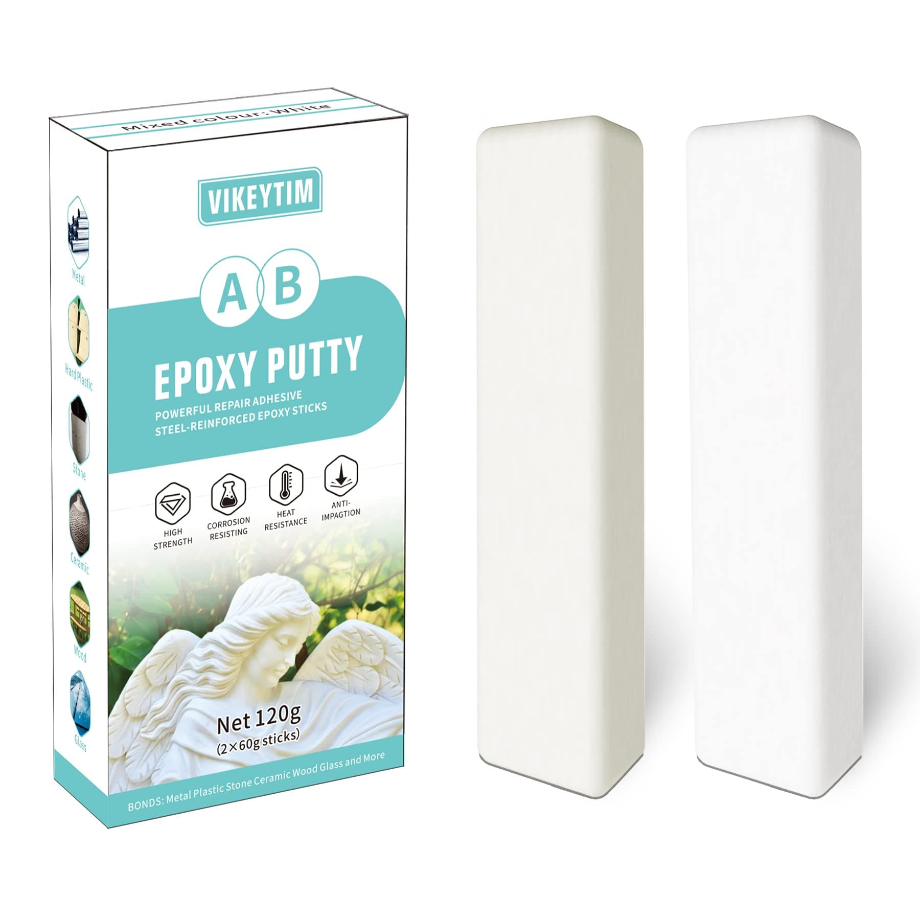 Epoxy Putty, 120g Quick Leak Repair Epoxy Putty Plastic, Ceramic, Acrylic, Metal, Stone, Wood, Glass Bonding and Repair Stick (White)