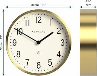 NEWGATE® Master Edwards wall clock | Mid century style clock | 30cm | Deep metal case with brass/gold finish | Modern retro design for kitchen, living room or office