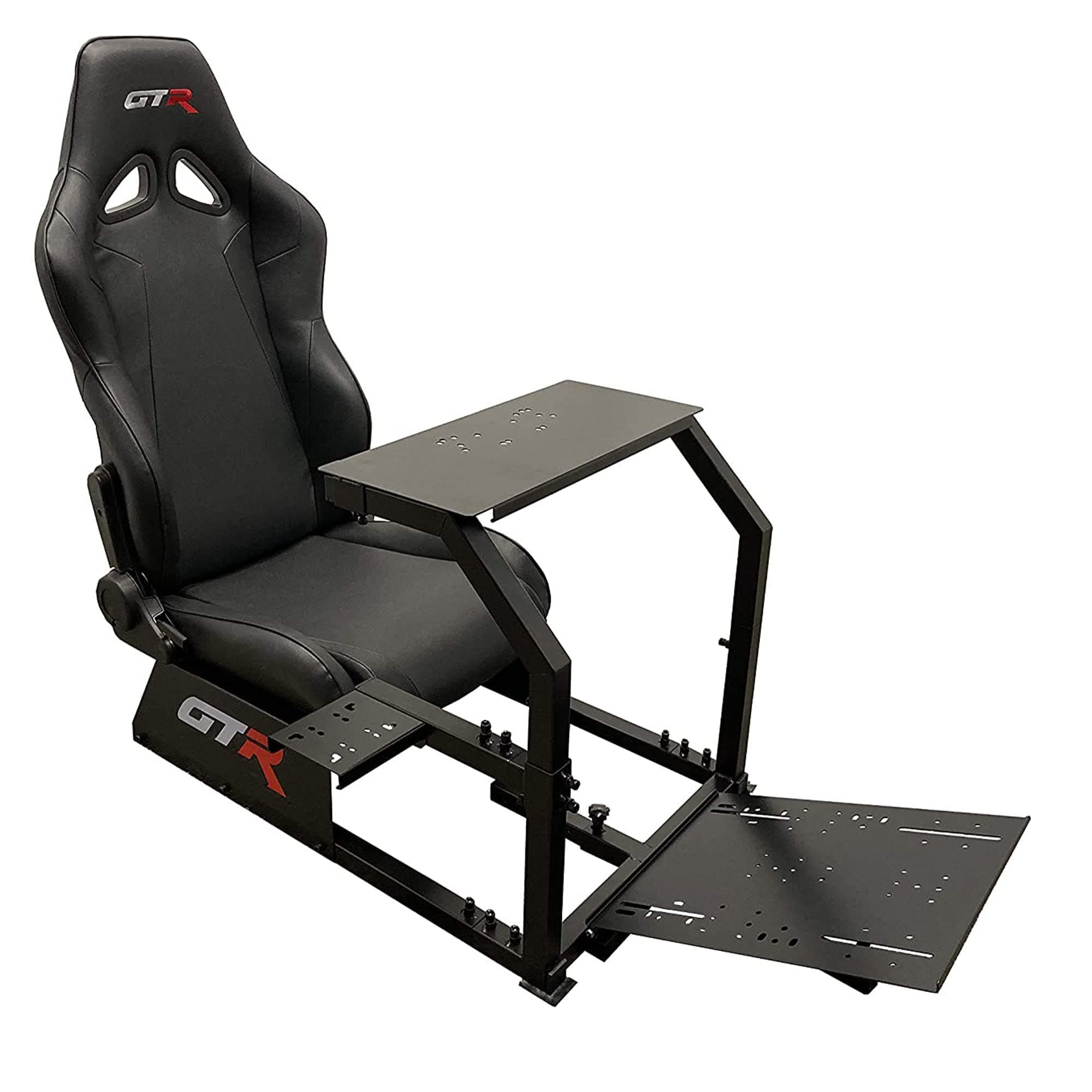 GTA Model Racing Simulator Cockpit – Majestic Black Frame with Adjustable Black Leatherette Seat | Driving Gaming Chair for PC, Xbox, PS5 | Compatible with Logitech, Fanatec, Moza