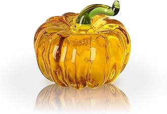 Mini Crystal Pumpkin Collectible Figurines Glass Paperweight Tabletop Decorative Ornaments for Fall Harvest Thanksgiving Halloween Home Decor Gold