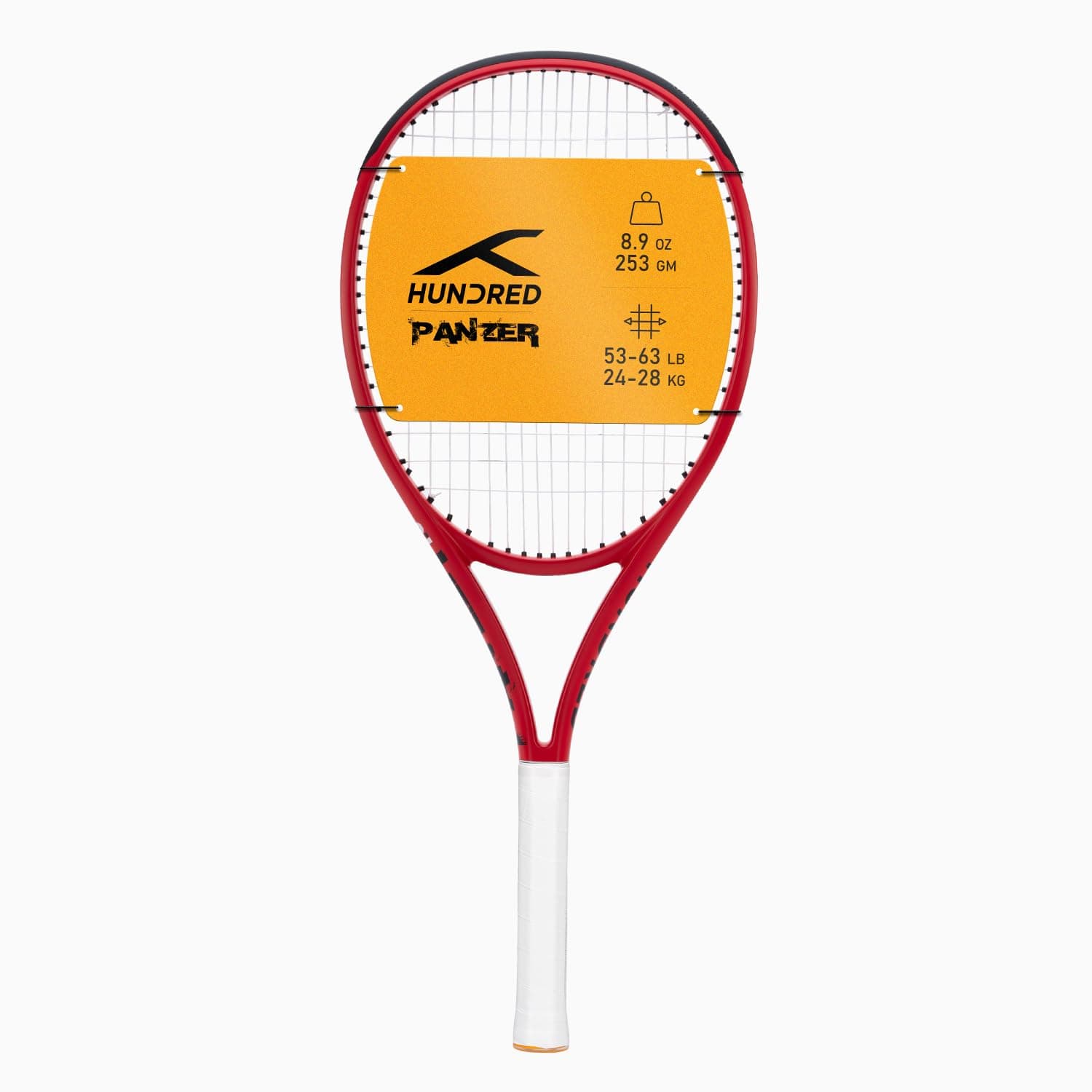 Hundred Panzer Strung Tennis Racket with Full Cover | 3 Points Head Heavy | Grip Size 2 (4 1/4 inches) | 253 Grams (Red Orange)