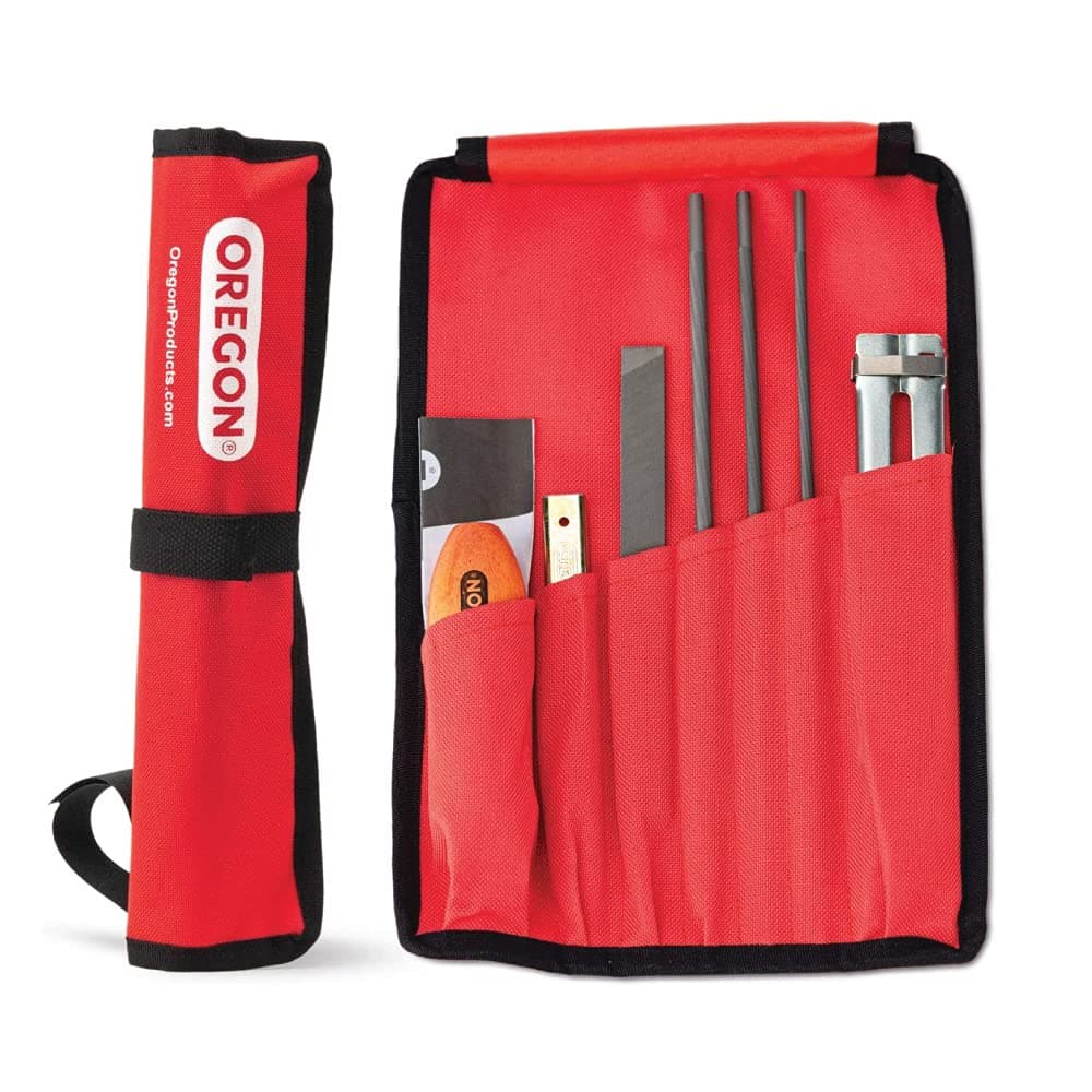 Oregon Universal Chainsaw Field Sharpening Kit - Includes 5/32-Inch (4 Millimetre), 3/16" (4.8 mm), and 7/32" (5.5 mm) Round Files, Flat File, Handle, Filing Guide, and Pouch (617067)