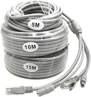 5M/16FT Ethernet CCTV Cable, Cat 5 RJ45 + 2.1x5.5mm DC Power Cord, for CCTV Security Camera Surveillance System IP Camera NVR System Grey - (1Pcs) (5M/16FT)