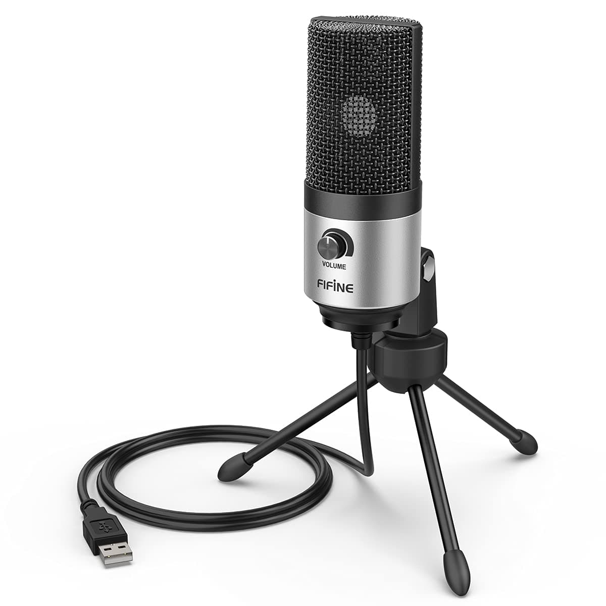 USB Microphone for Zoom Video Meeting Online Class on PC Computer, Metal Condenser Desktop Mic with Gain Control for Windows and Mac, Silver - K669S