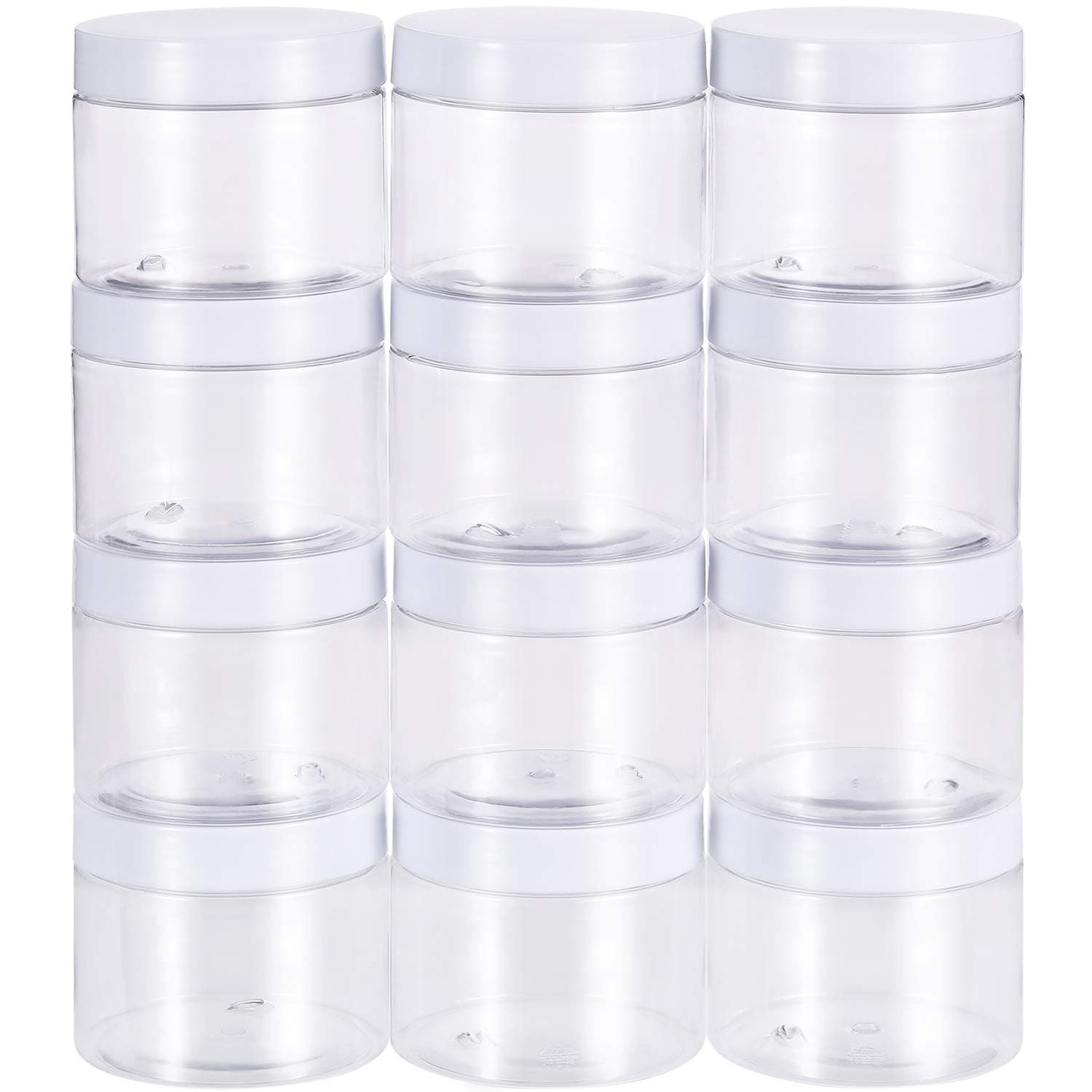 SATINIOR 12 Pack 7 oz Plastic Container Jars with Lids Round Clear Travel Cosmetic Container Slime Jars for Toiletries, Lotion, Cream, Ointments, Makeup, Rhinestone, Samples, Kitchen Storage(White)