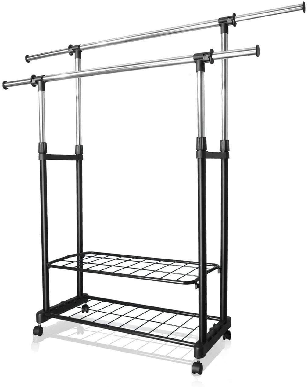 PowCube Heavy Duty Clothes Rail with Wheels,Adjustable Double Garment Rack,5FT