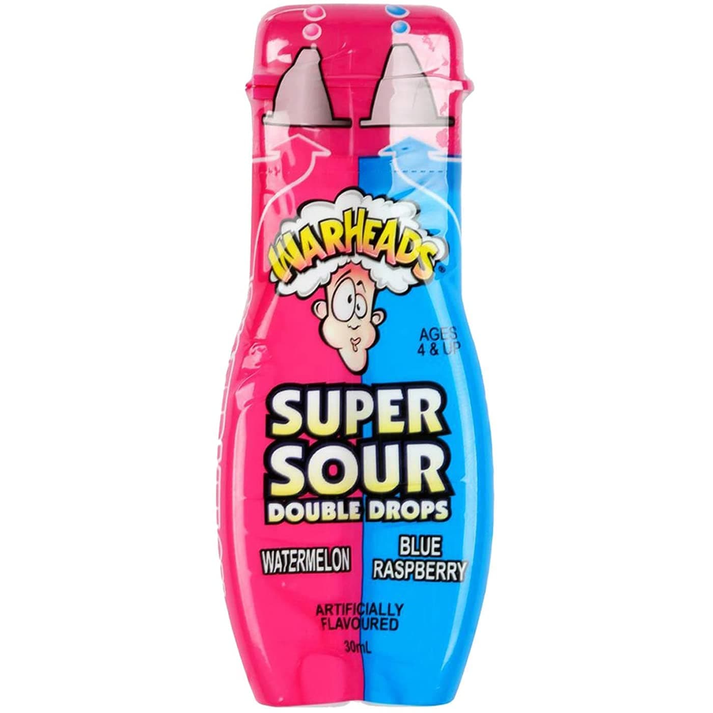 Warheads Super Sour Double Drops Blue Raspberry, Watermelon PET Bottle, 30 ml