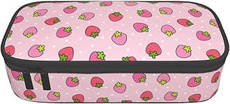 Cute Pink Strawberry Dot Pencil Case Big Capacity Storage Pencil Pouch Stationery Bags With Zipper Portable Pen Holder Box Organizer For Boys Student College School Office Supplies