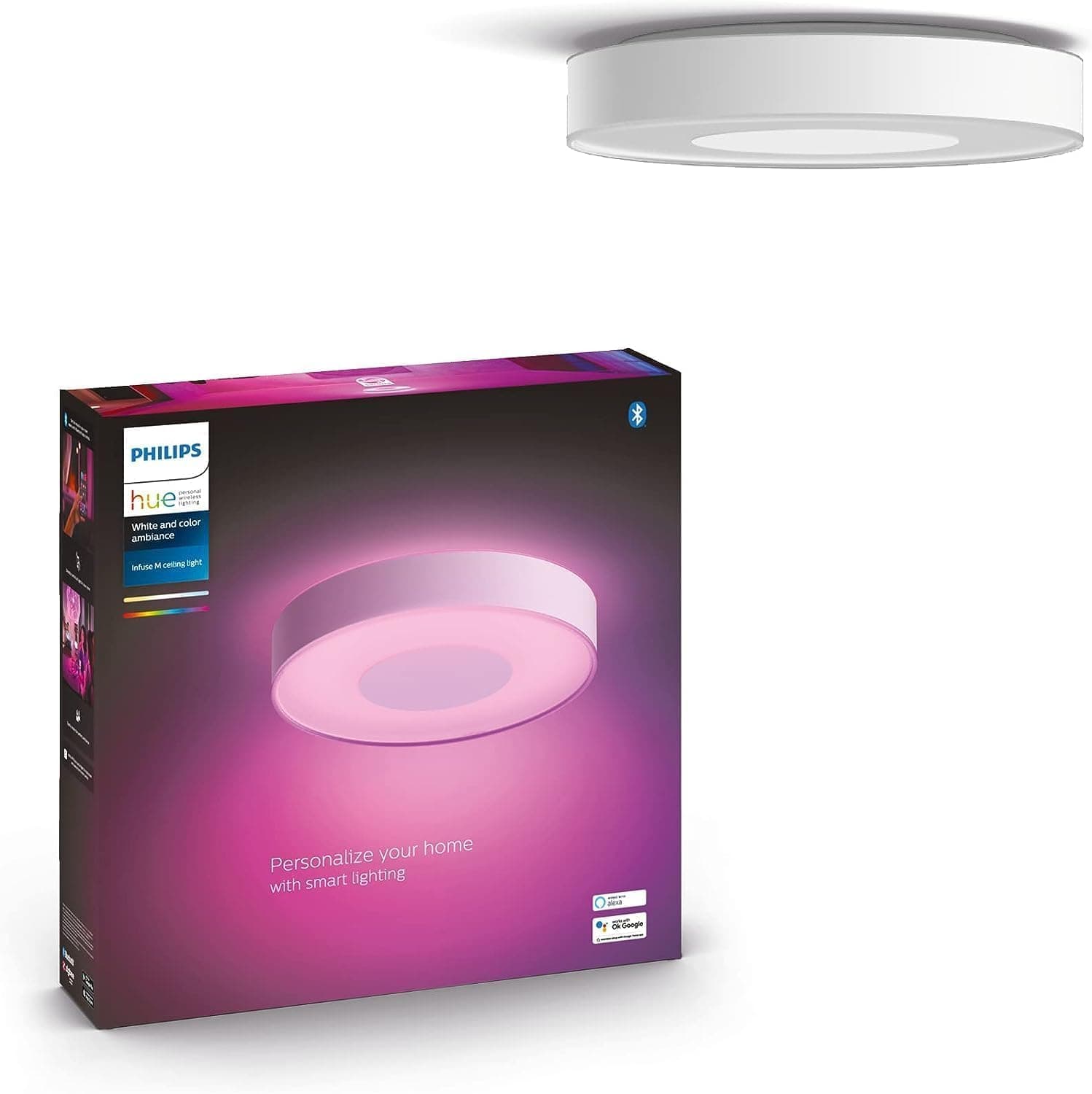 Philips Hue Infuse Medium Ceiling Lamp, White - White and Color Ambiance Color-Changing Smart LED Light - 1 Pack - Control with Hue App - Compatible with Alexa, Google Assistant, and Apple Homekit
