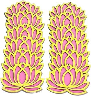 12 Pc Pink Golden Lotus 4 Inch Wooden Double MDF Cutout DIY Rangoli Kit for Diwali Ganesh Chaturthi Pooja Home Wall Decor Temple Wedding Stage Decoration