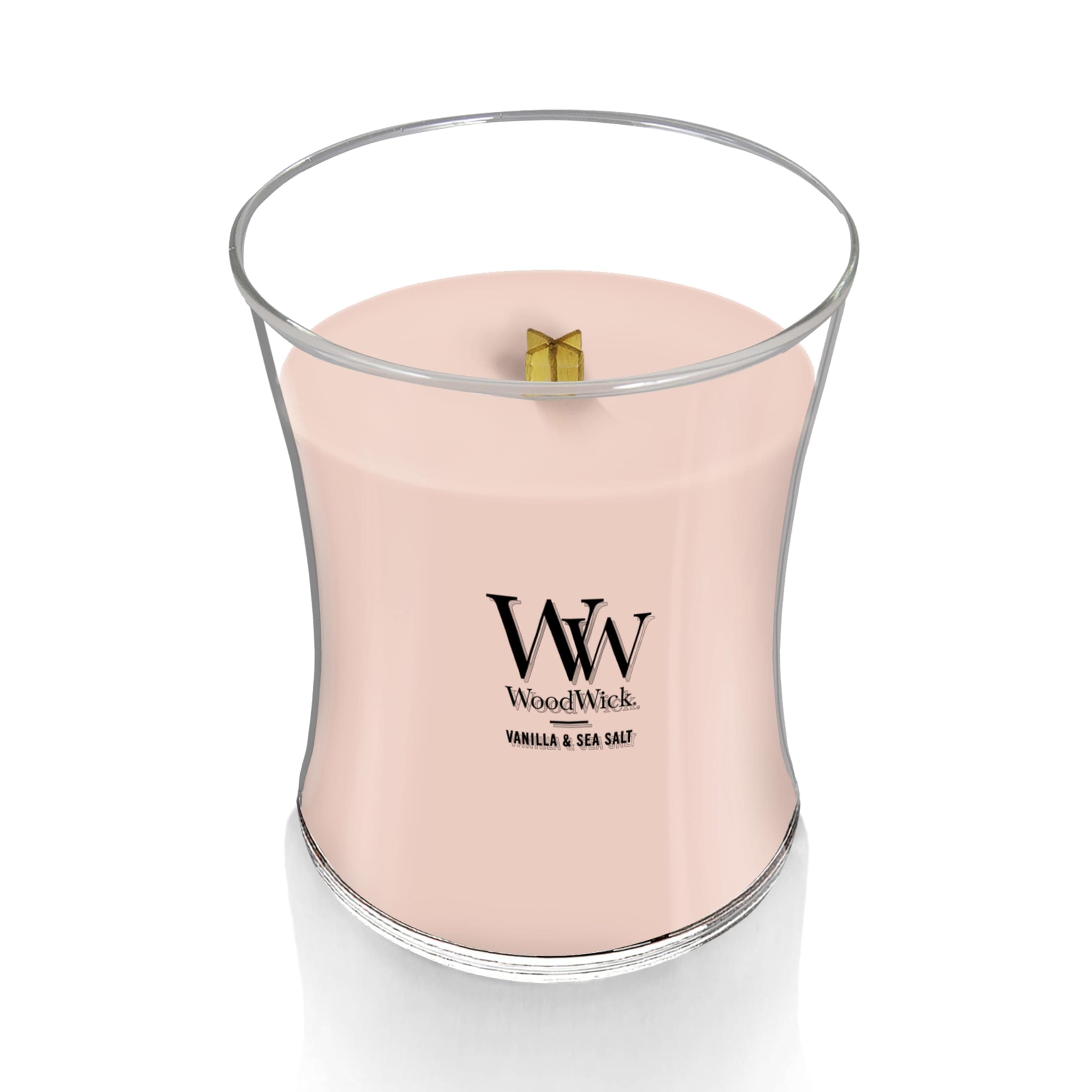Woodwick Line Basic Medium Hourglass Scented Candle with Pluswick Innovation, ys/m, Vanilla and Sea Salt