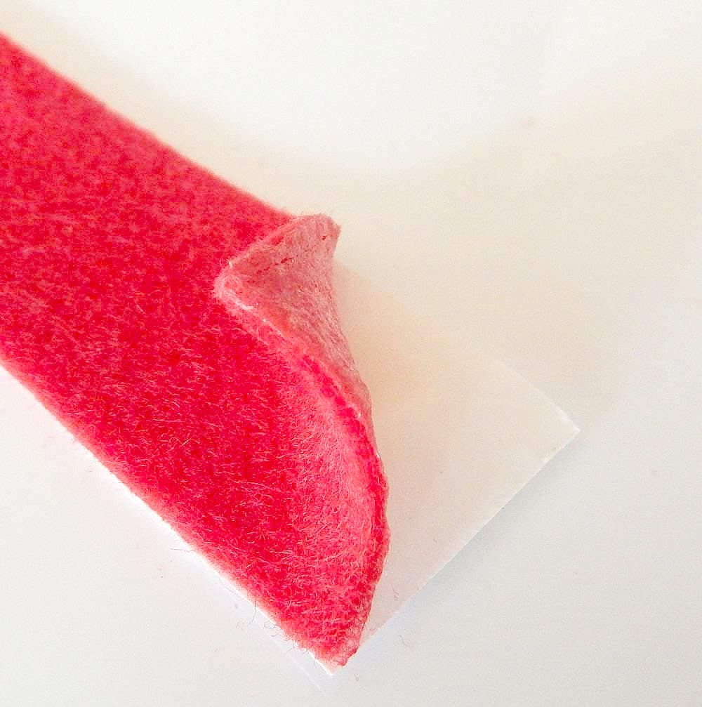 Adhesive Backed Red Felt Tape - 50 Ft Long Roll, 1/16" Thick and 1" Wide