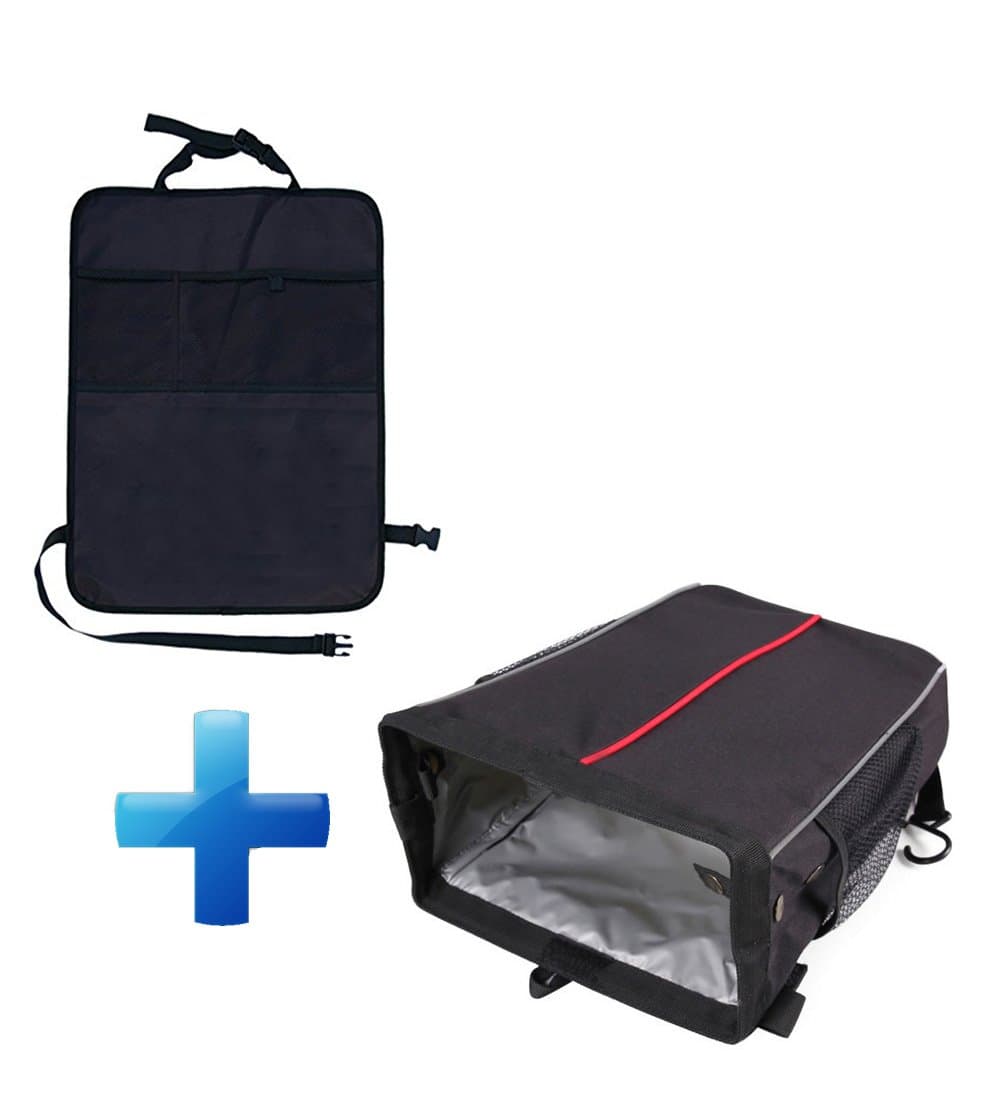 Aegis Deluxe Kick Mat Back Seat Protector with Storage Pocket, Multi-Function Car Seat Back Storage and Trash Bag – 2 Package in 1, Organizer for Baby Travel Accessories, Kid Food, and Auto Seat Kick