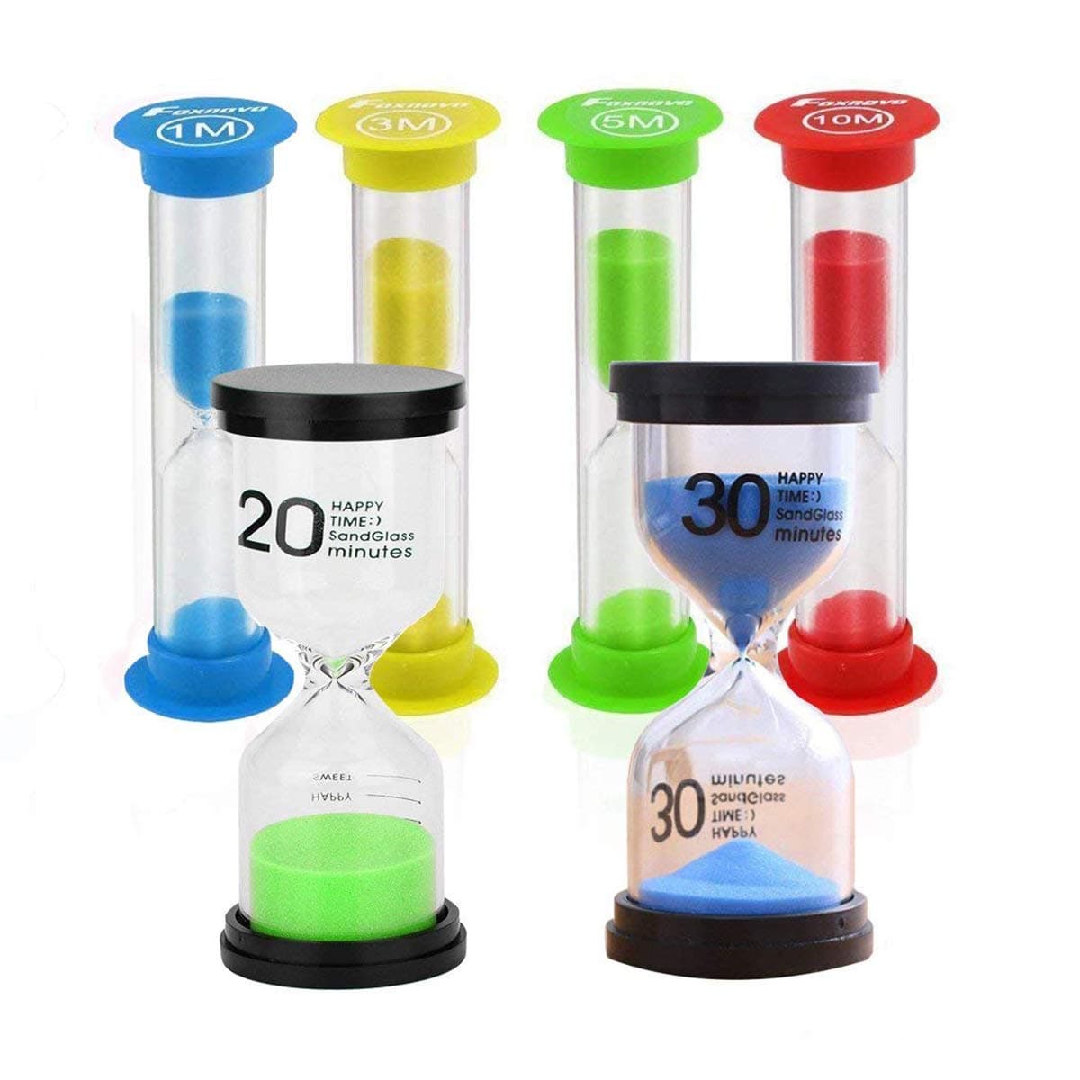 STONCEL Hourglass Sand Timer, 6pcs Sandglass Sand Clock Timer 1min / 3mins / 5mins / 10mins/20mins/30mins, Kids Toothbrush Timer for Children Playing Games Classroom Kitchen Office Decoration