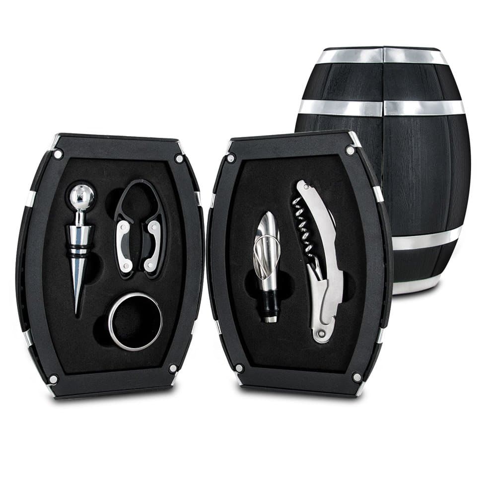 Deluxe 5 Piece Wine Tool Set in Wine Barrel