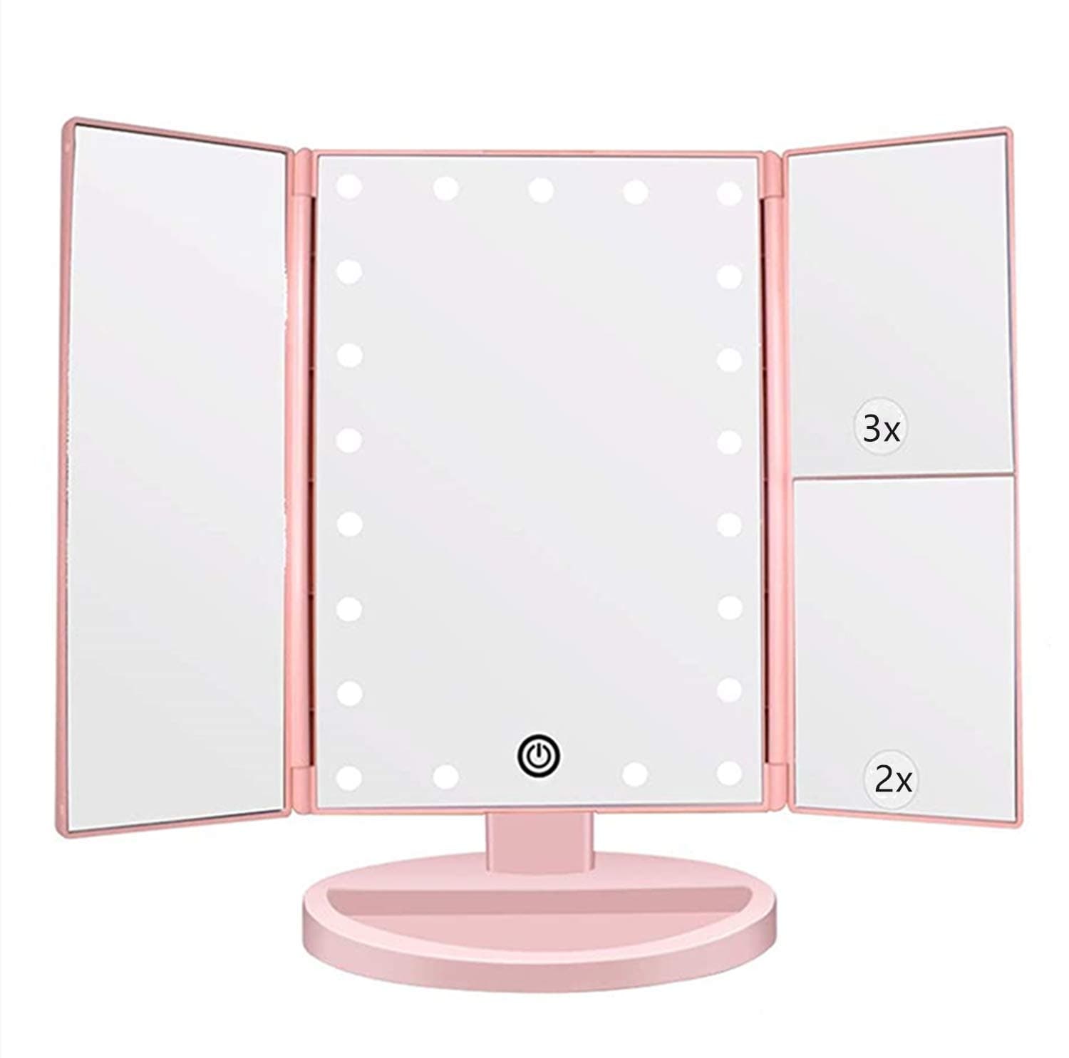 Tri-fold Lighted Vanity Makeup Mirror with 3x/2x Magnification,Light up Mirror for Makeup,Touch Screen 21 LEDs,180° Rotation Countertop Cosmetic Mirror,Gifts for Women Mom Teen Girls