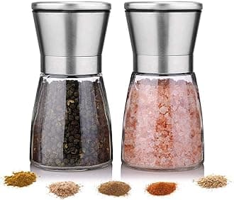 Marve Beautiful Stainless Steel Salt & Pepper Grinders Refillable Set - Salt/Spice Shakers with Adjustable Coarse Mills - Easy Clean Ceramic Grinders with Funnel (Mini Pepper Mill 2 Pcs)