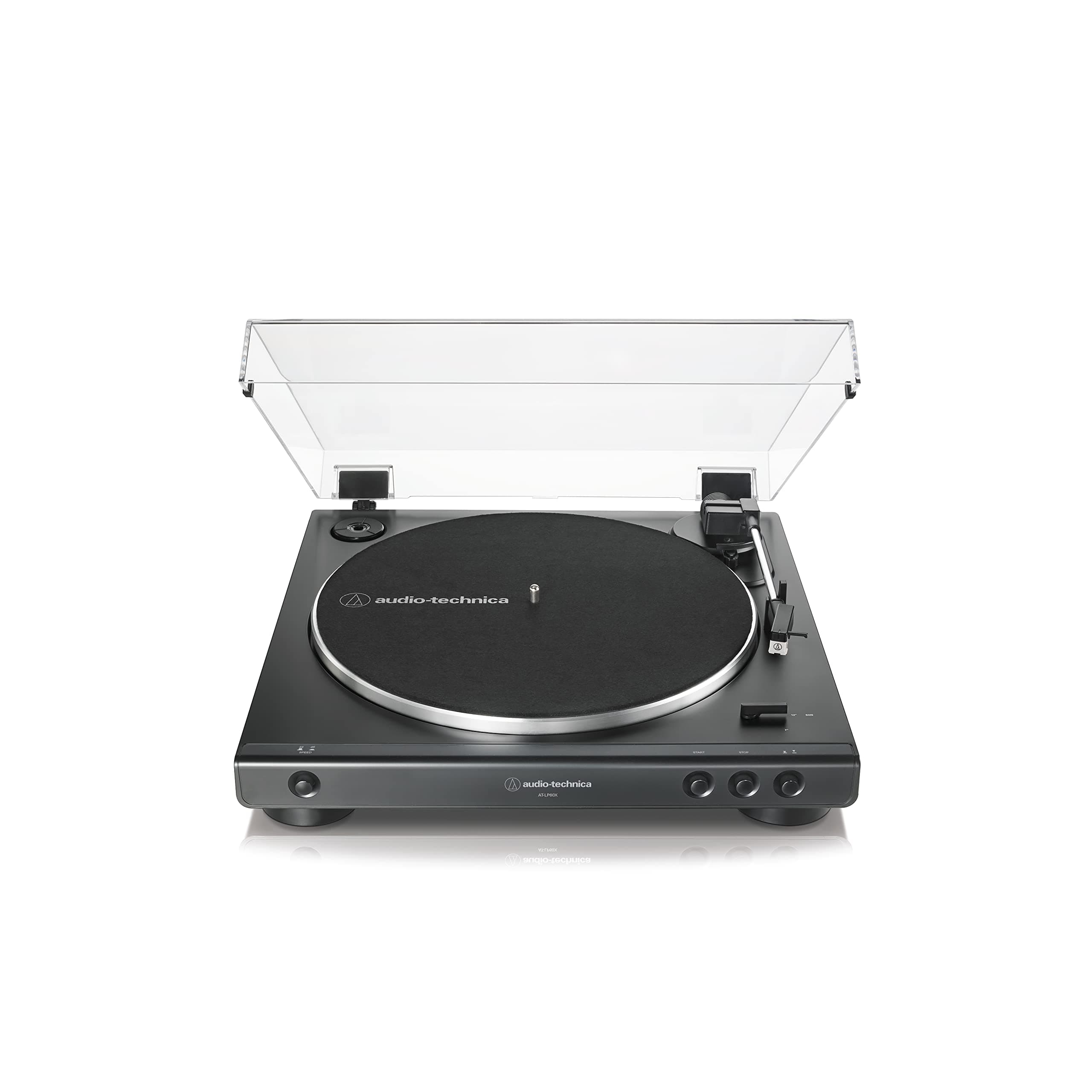 Audio-Technica AT-LP60X-BK Fully Automatic Belt-Drive Stereo Turntable, Hi-Fi, 2 Speed, Dust Cover, Anti-Resonance, Die-Cast Aluminum Platter,Black, Wired
