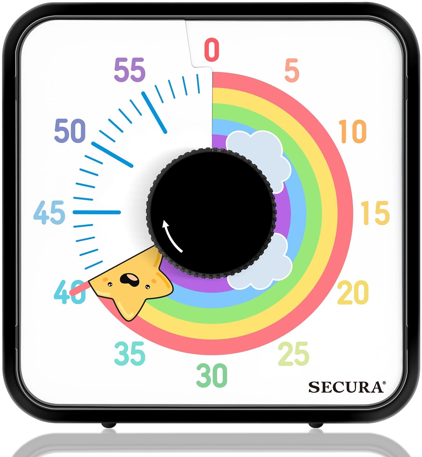 Secura 60-Minute Visual Timer, 7.5 Inch Magnetic Rainbow Countdown Timer for Classroom or Kitchen, Durable Mechanical Timer Clock with Magnetic Backing (Black & Star)