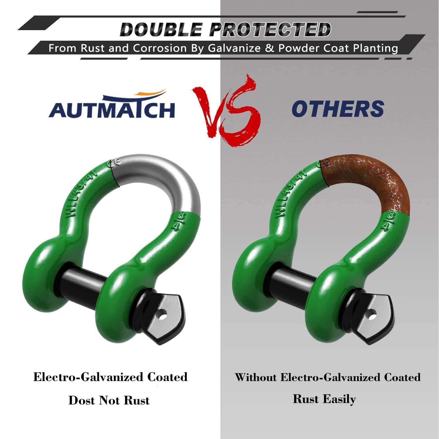 AUTMATCH 3/4" D Ring Shackle (2 Pack) 41,887Ibs Break Strength with 7/8" Screw Pin and Shackle Isolator Washers Kit for Tow Strap Winch Off Road Vehicle Recovery Dark Green & Black
