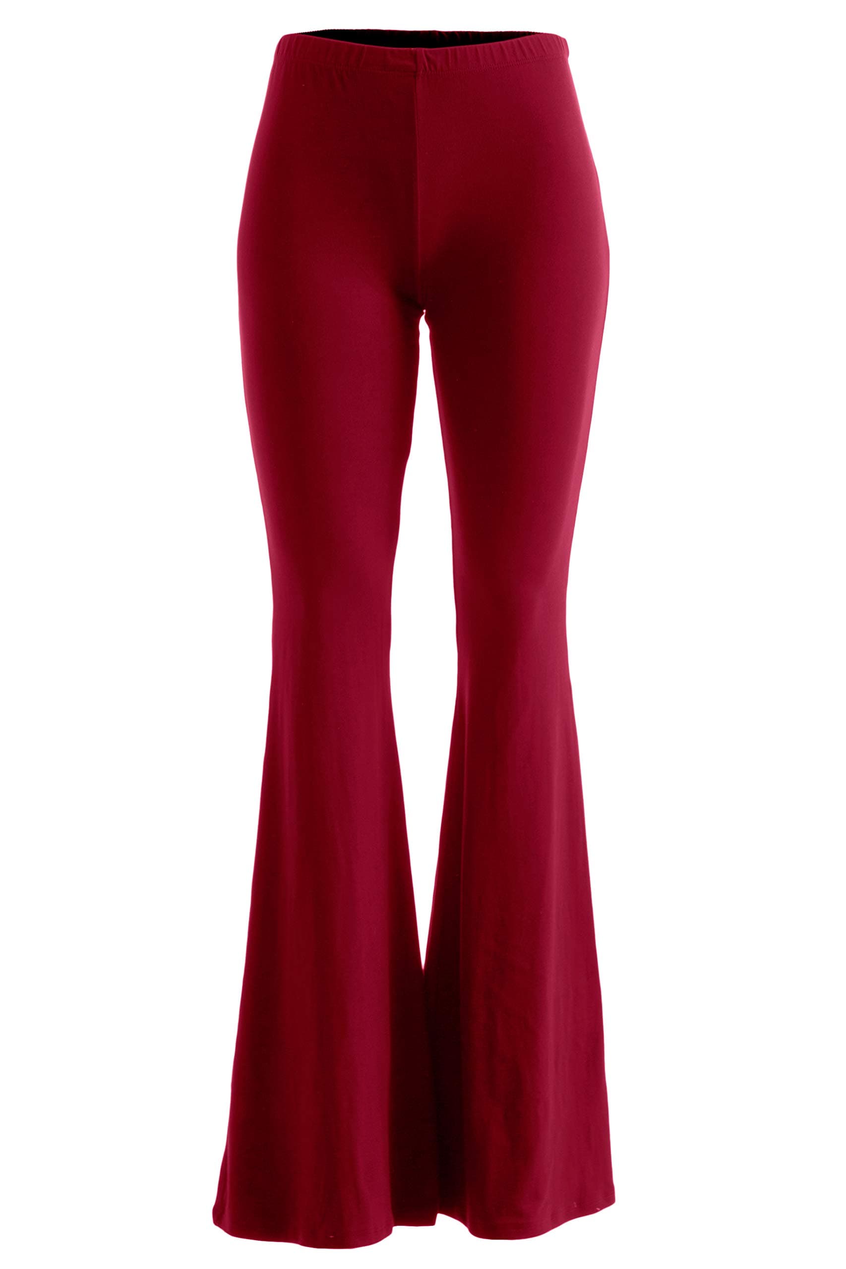 Womens Boho Comfy Stretchy Bell Bottom Flare Pants (XL, Ruby)