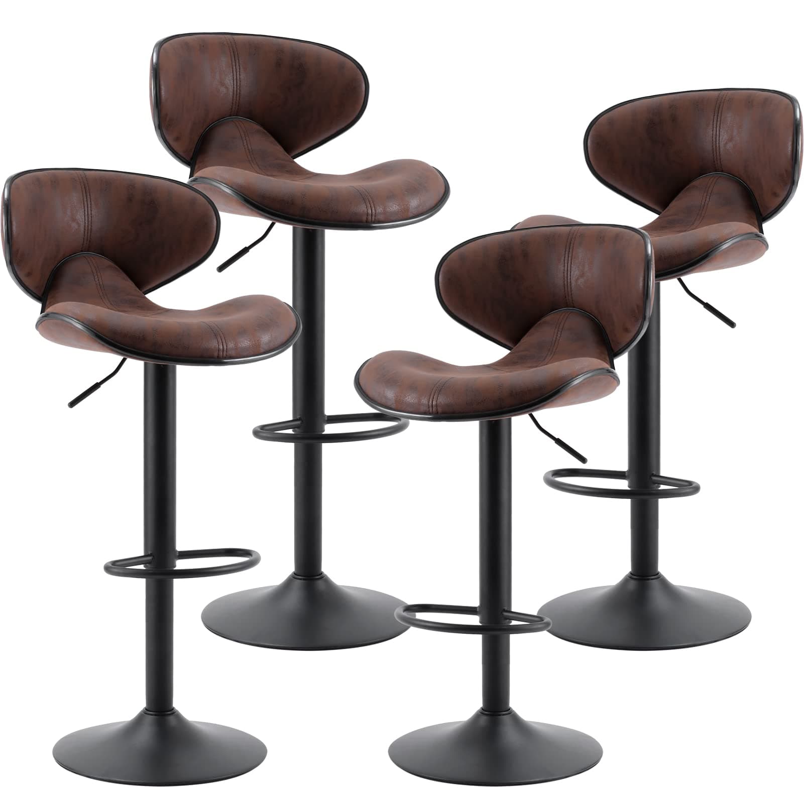 SUPERJARE Bar Stools Set of 4 - Adjustable Barstools with Back and Footrest, Counter Height Bar Chairs for Kitchen, Pub - Retro Brown