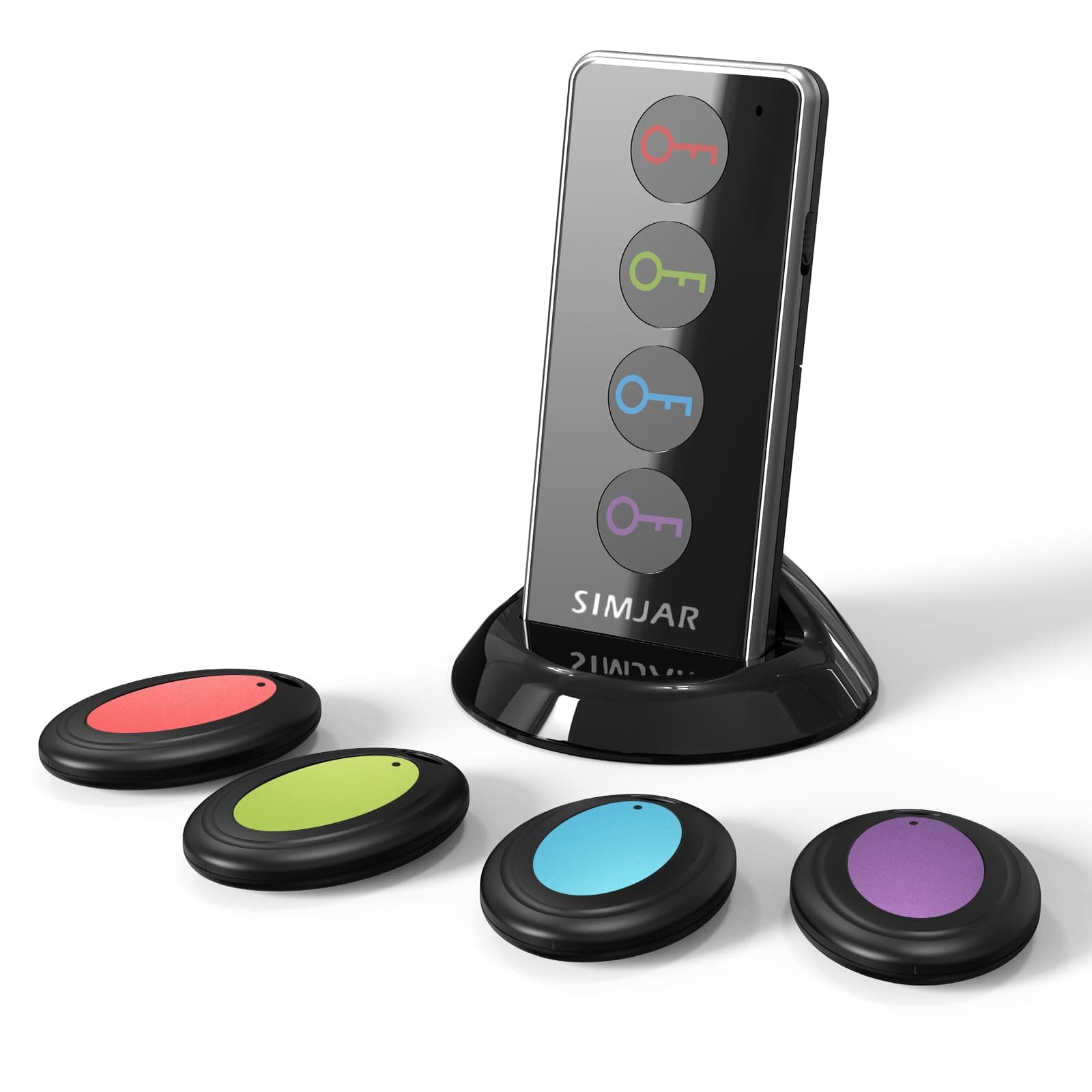 Simjar Key Finder with Up to 131ft Working Range in Open Space, RF Connectivity, ABS Material, Item Locator, Finder for Keys Wallet Phone Glasses Luggage Pet Tracker, Compatible with Phone