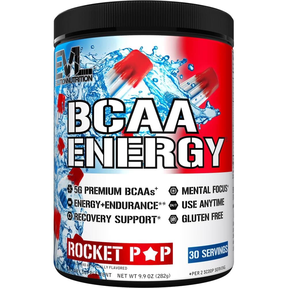 Evlution EVL BCAAs Amino Acids Powder - BCAA Energy Pre Workout Powder for Muscle Recovery Lean Growth and Endurance - Rehydrating Post Workout Recovery Drink with Natural Caffeine - Rocket Pop