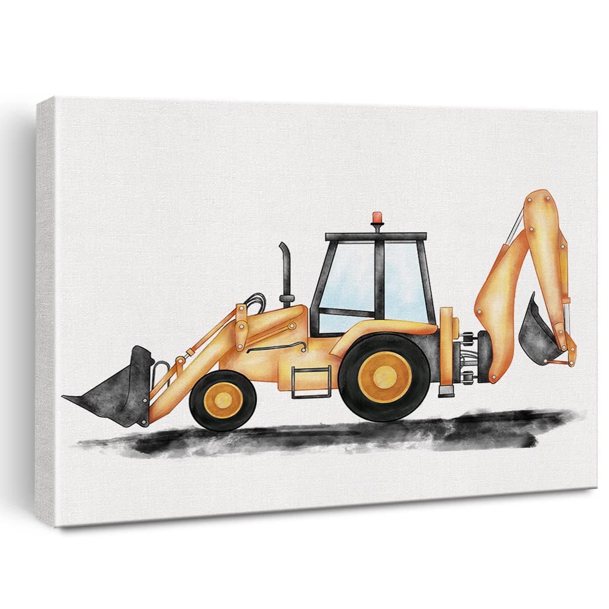 Backhoe Loader Canvas Wall Art Watercolor Transportation Vertical Digger Canvas Painting Construction Truck Prints for Home Boys Bedroom Wall Decor Framed Artwork Gifts(12x15 Inch)