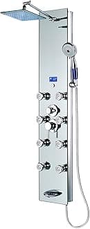 Blue Ocean 52? Aluminum SPA392M Shower Panel Tower with Rainfall Shower Head, 8 Multi-Functional Nozzles