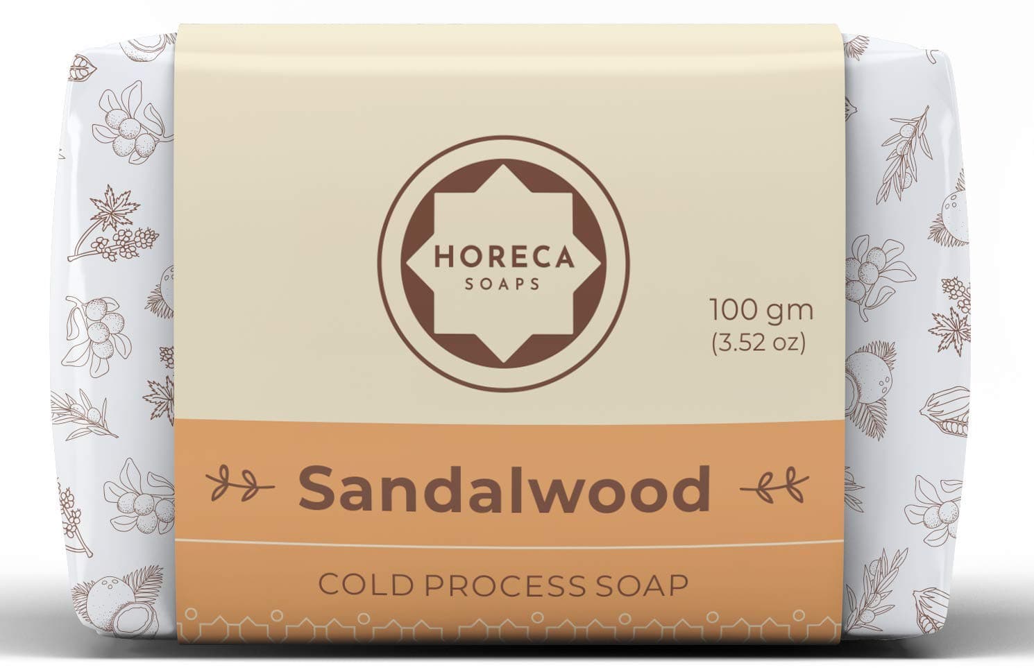 Horeca Soaps® 100% Natural Cold Process Deep Cleaning Hand Crafted “Sandalwood” Soap Blended with Shea Butter, Sandalwood Oil, Virgin Coconut Oil, Castor Oil, Sesame Oil & Olive Oil (100 g) | Sulphate, Paraben, Glycerin & Synthetic Fragrance Free