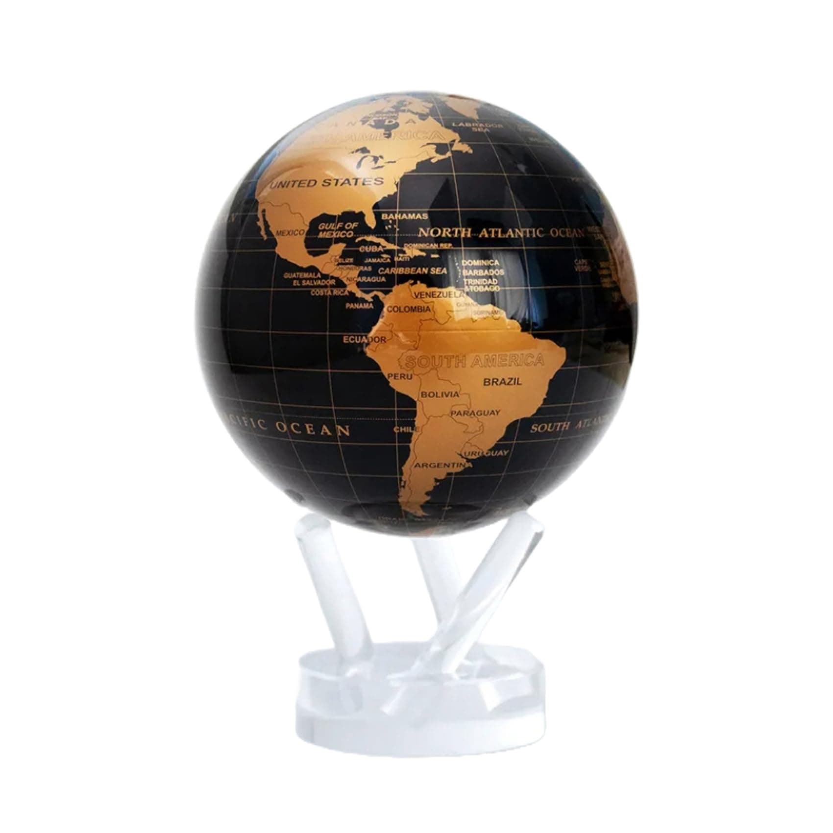Globe Black and Gold 6" with Base, Solar Powered Rotating Globe No Need of Battery or Chord, Unique Gift and Decoration