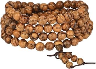 Mala Beads Bracelet 108 8mm Prayer Meditation Sandalwood Elastic…, 8 mm, Wood, circular
