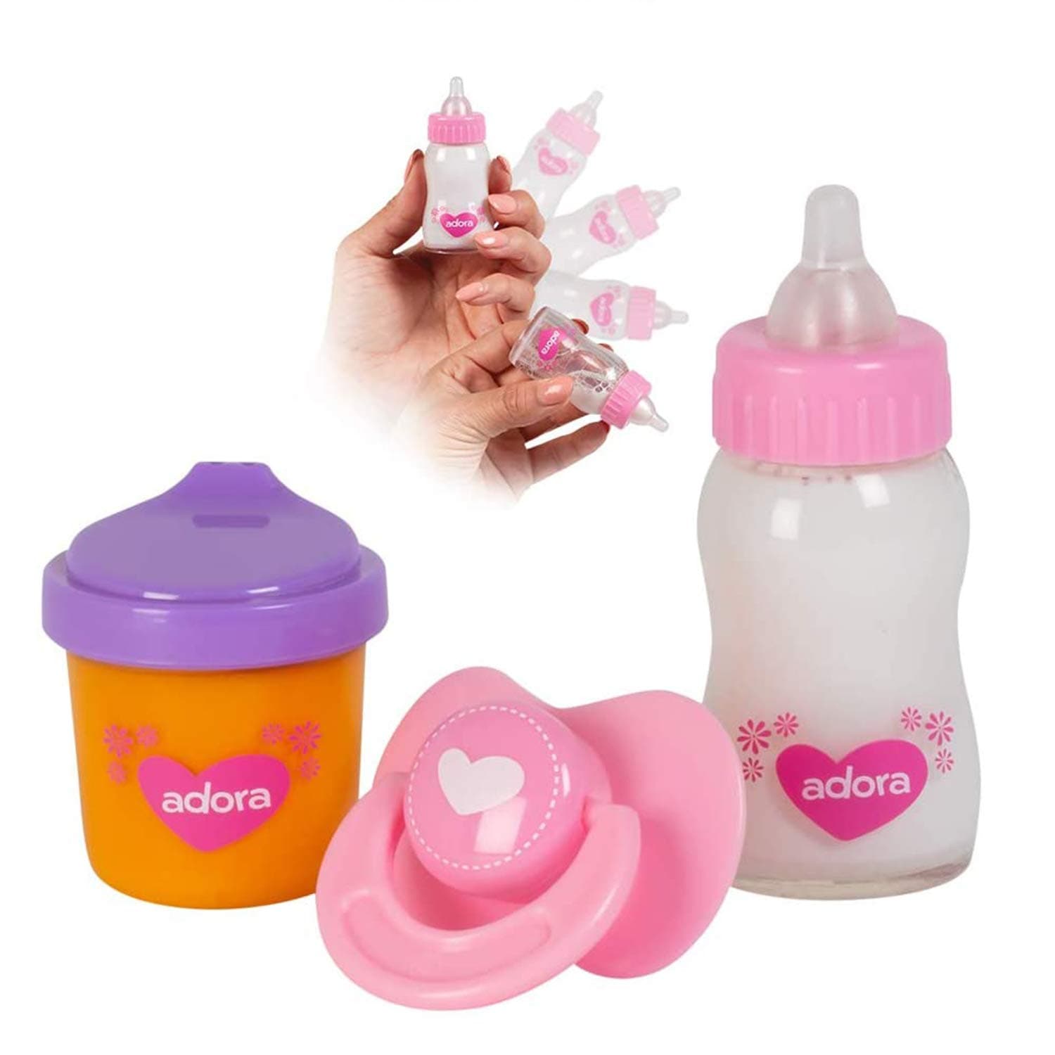 Baby Doll Accessories "Magic Sippy Set" 3-Piece Set Comes with a Pacifier and Magic Baby Doll Bottles with Disappearing Milk and Orange Juice