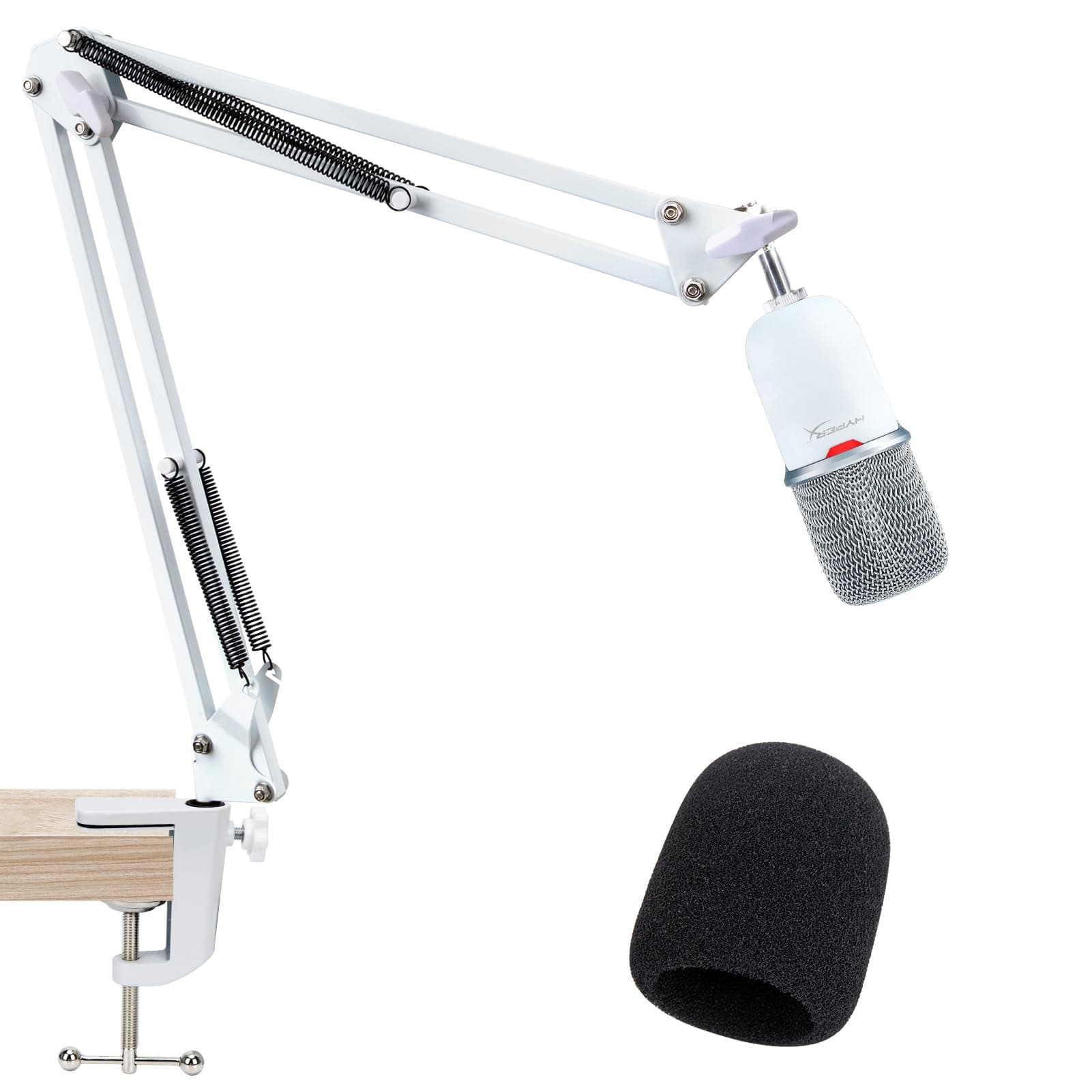 For HyperX SoloCast White Boom Arm - White Mic Arm Compatible with Hyper x SoloCast, Microphone Boom Arm with Pop Filter, Improve Sound Quality, White Mic Boom Arm for Hyperx SoloCast by SUNMON