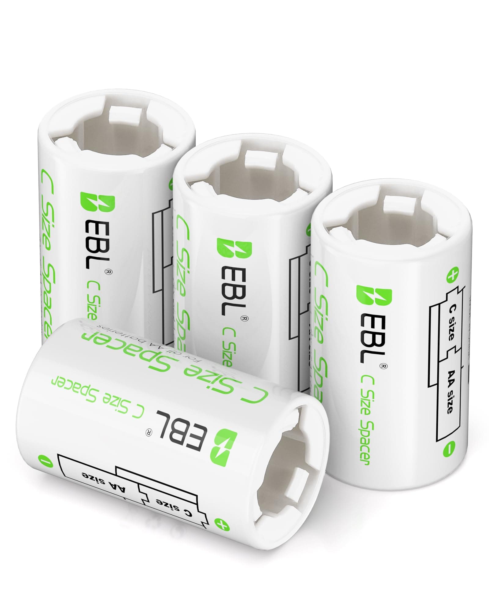 EBL C Size Battery Adapters, AA to C Size Battery Spacer Converter Case Use with Rechargeable AA Cells - 4 Pack
