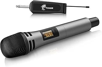 TONOR Wireless Microphone, UHF Karaoke Microphone System, Microfonos Inalambricos with Rechargeable Receiver, Cordless Dynamic Mic Set for Singing, Wedding, Party, 200ft TW310, 1 Mic Grey