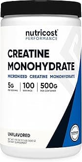 Nutricost Creatine Monohydrate Micronized Powder 500G, 5000mg Per Serv (5g) - 100 Servings, 17.9 Oz