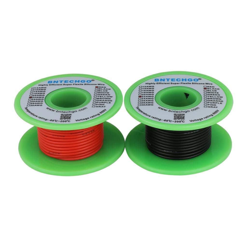 BNTECHGO 22 Gauge Silicone Wire Spool red 25ft and Black 25ft Flexible 22 AWG Stranded Tinned Copper Wire